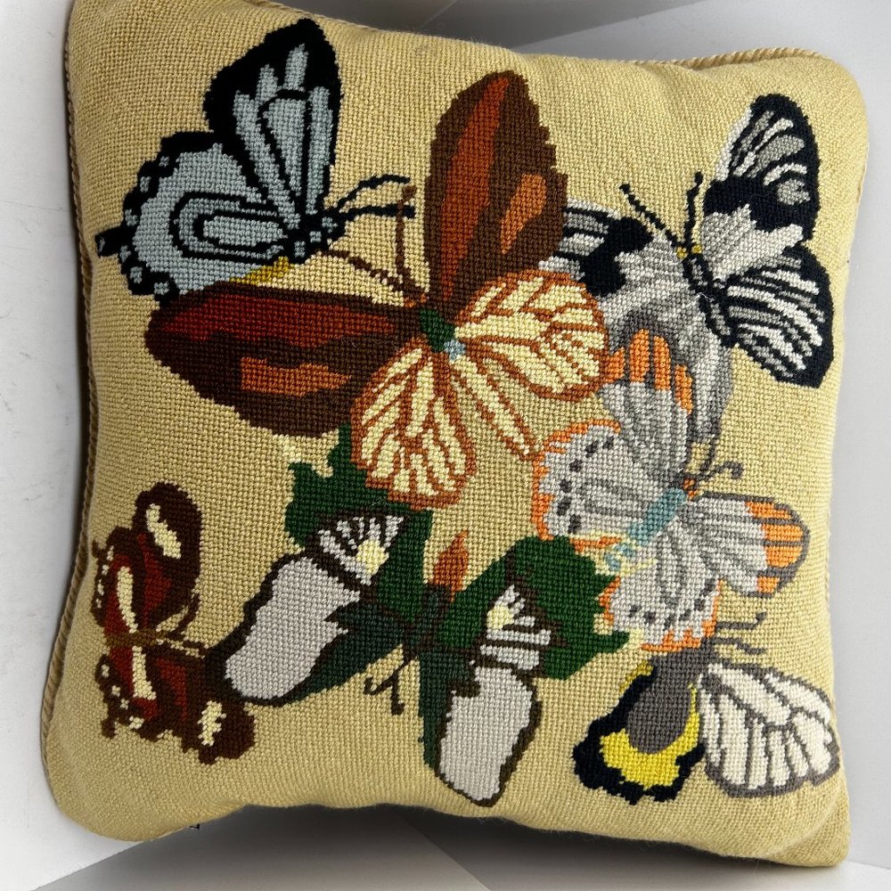 Beautiful Vintage 16x14 needlepoint pillow with Butterflies.